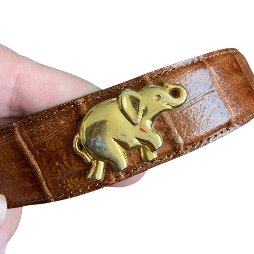 Vintage Brown Croc Embossed Leather Ladies Belt Size Large 80’s 90’s eclectic